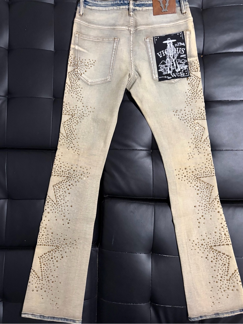Beige Studded Flare Jeans - Men's